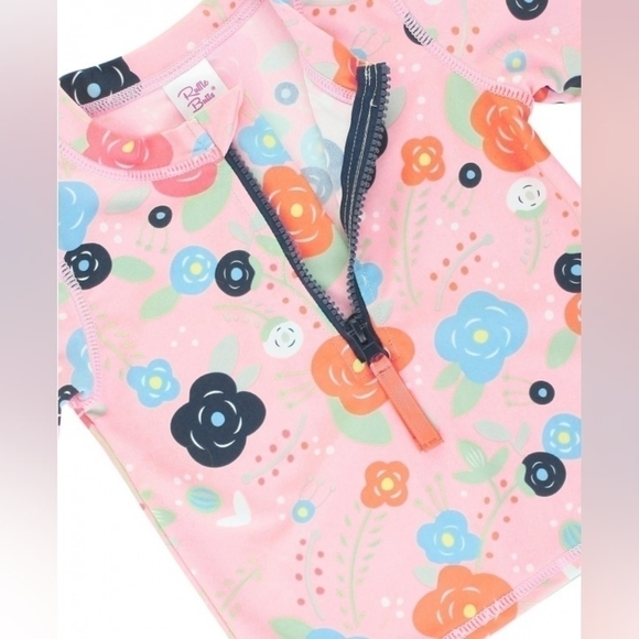 EUC Bouncing Blooms Long Sleeve Zipper Rash Guard Swim Top Floral Pink Girls 2T - Picture 3 of 7